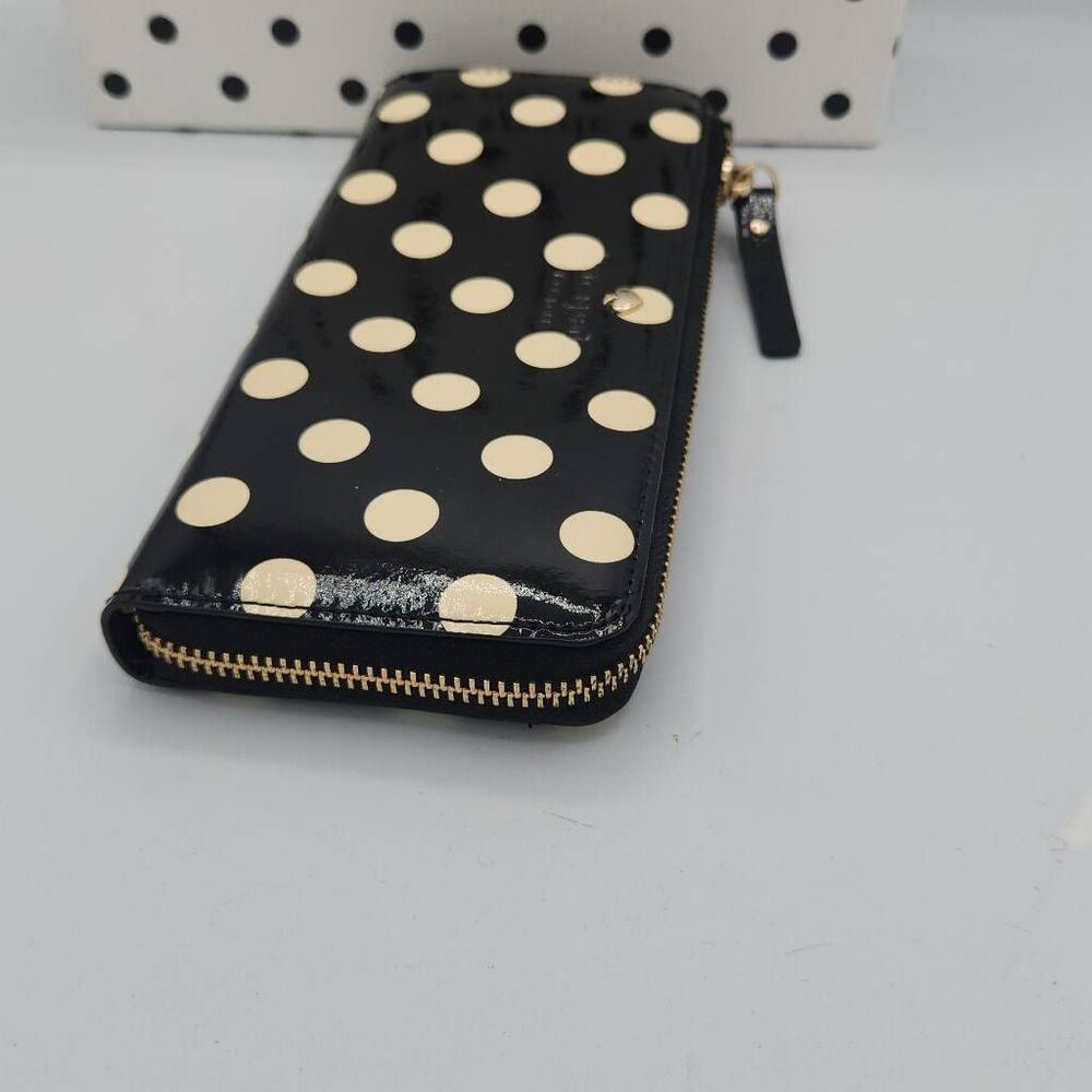 Kate Spade charming dot black and cream zip around wallet with gift box - Picture 3 of 9